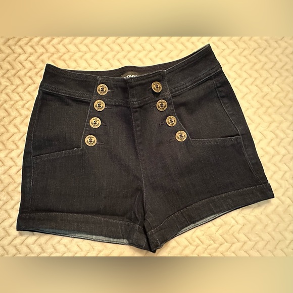 *NEW* Express High Rise Blue Shorty Sailor Shorts, Anchor Detail Buttons Sz 4 - Picture 2 of 6
